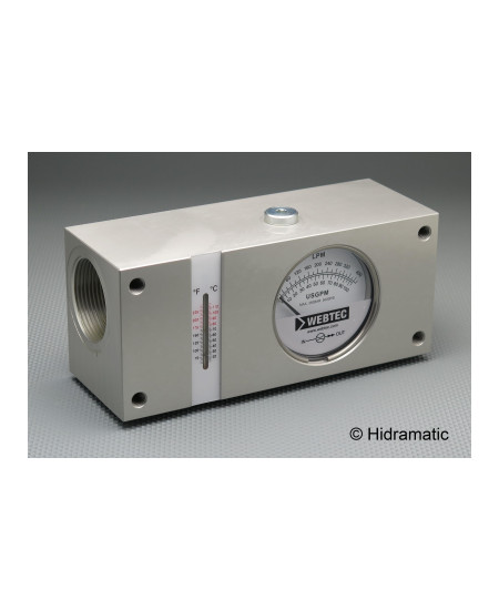In-line flow indicator WEBTEC FI1500300ABOT, 20-300 Lpm (± 12,0), 350 bar / 5000 psi, 20-80°C / 65-176°F, Dial indicator