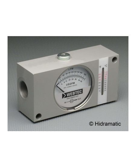 In-line flow indicator WEBTEC FI75016ABOT, 2-16 Lpm (± 0,64), 420 bar / 6000 psi, 20-80°C / 65-176°F, Dial indicator