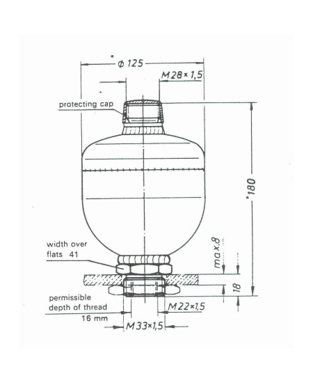 Diaphragm accumulator FREUDENBERG Integral Accumulator 0751315074611, 0,75 L, 180 bar, NBR (-20° +80°C)