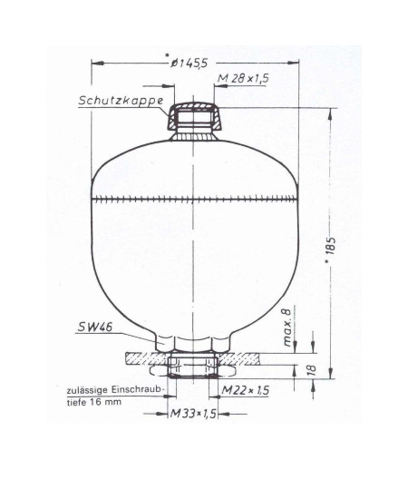 Accumulatore a membrana FREUDENBERG Integral Accumulator 1001515033511, 1,0 L, 180 bar, NBR (-20° +80°C)